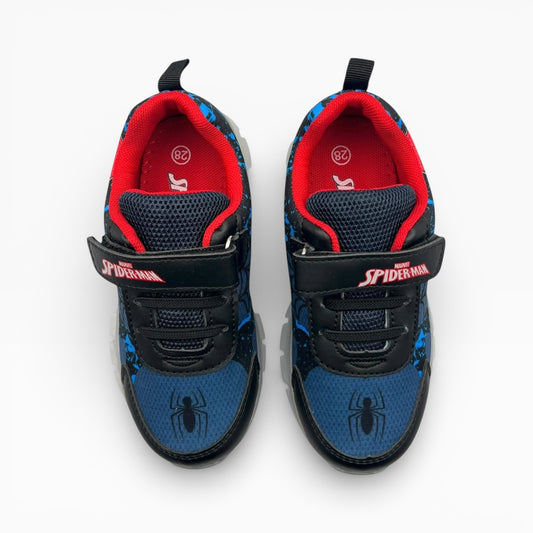 Baskets enfant bleu et noir Spider-Man, motif araignée, intérieur rouge, LA CHAUSSURERIE