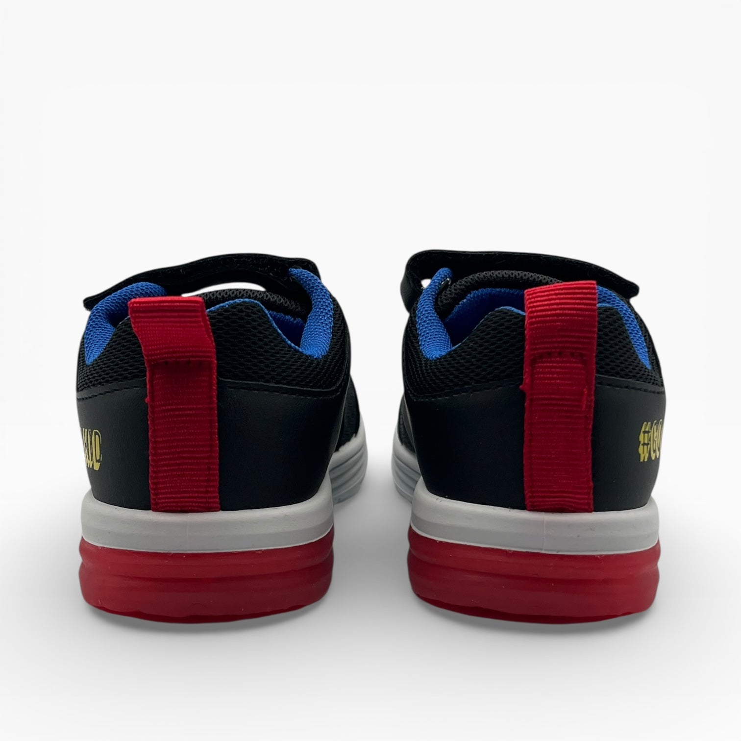 Baskets enfant noires semelle rouge et blanche, détails bleus, LA CHAUSSURERIE