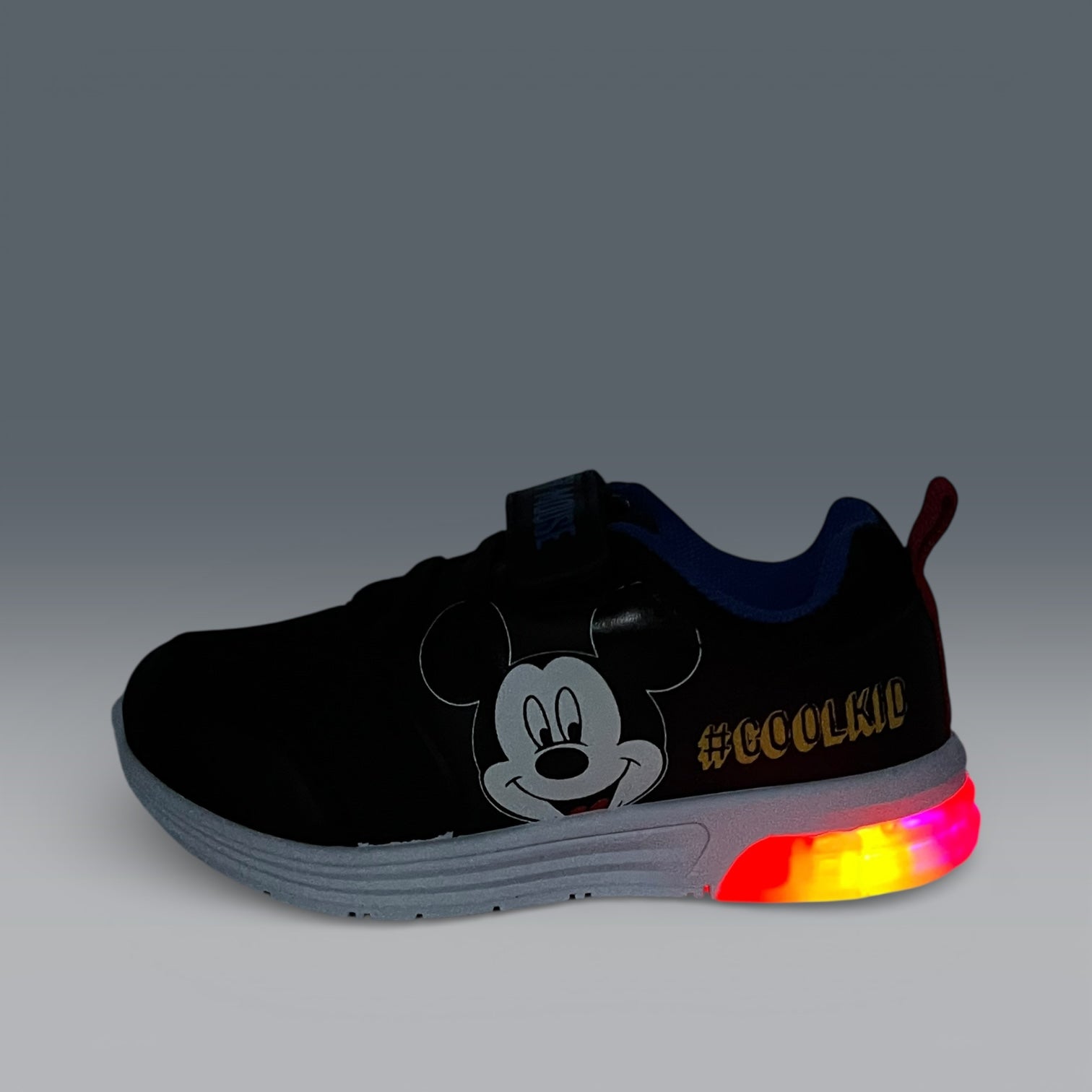 Basket enfant noire avec Mickey, semelle à LED multicolore, LA CHAUSSURERIE