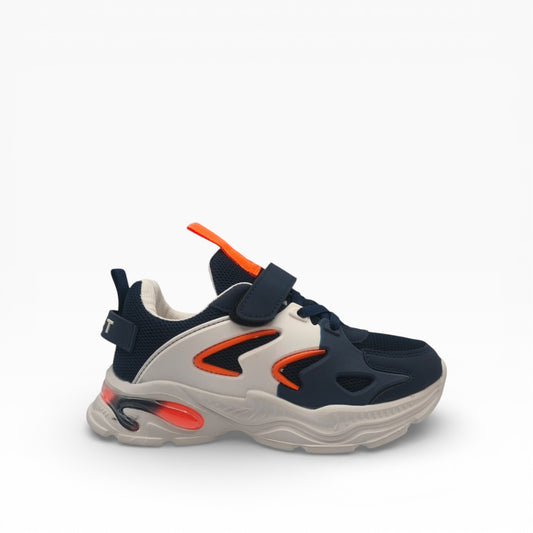 basket enfant bleu marine et orange avec semelle épaisse, LA CHAUSSURERIE