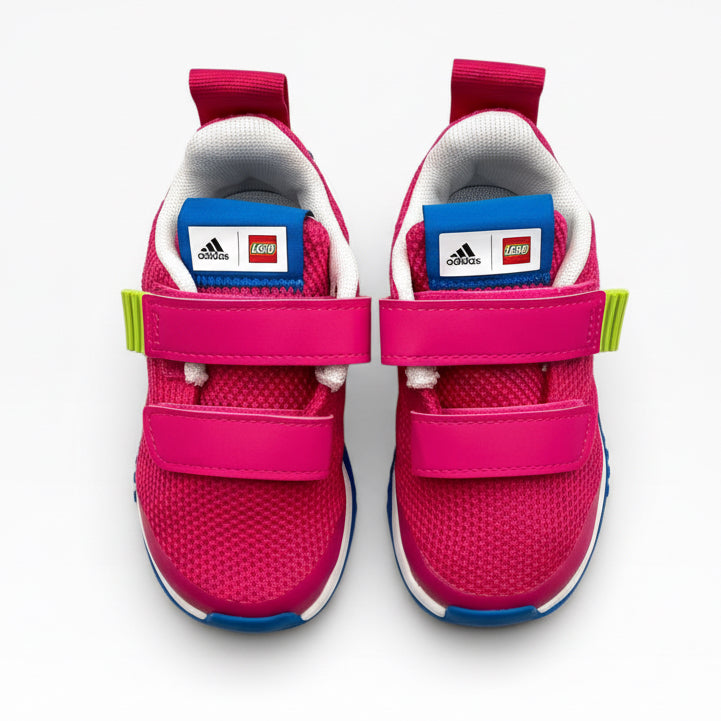 Baskets enfants roses adidas LEGO avec scratchs, vues du dessus, LA CHAUSSURERIE