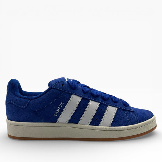 Baskets bleu vif Campus à rayures blanches, vue latérale, LA CHAUSSURERIE