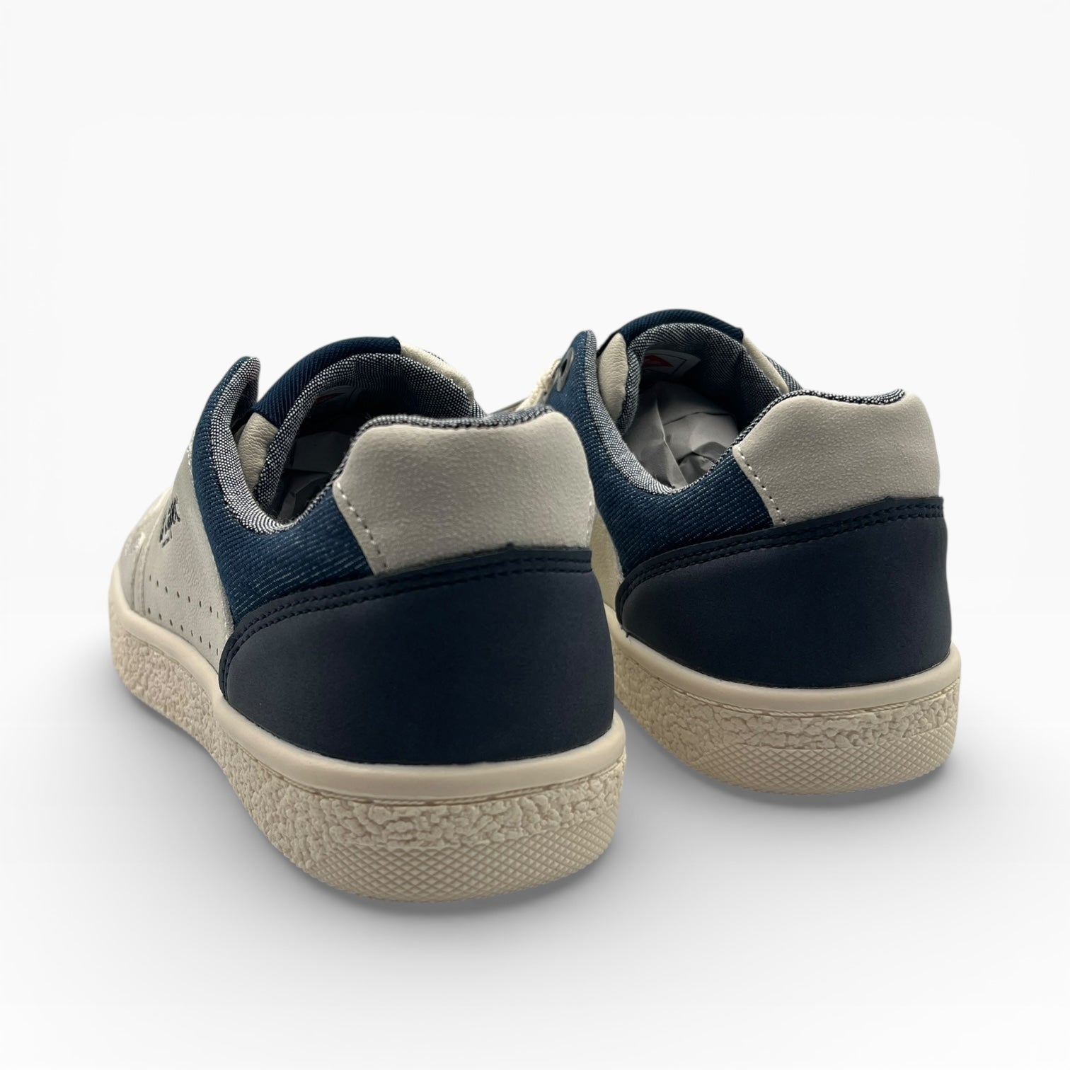 Baskets homme bicolores bleu marine et beige, semelle texturée, LA CHAUSSURERIE