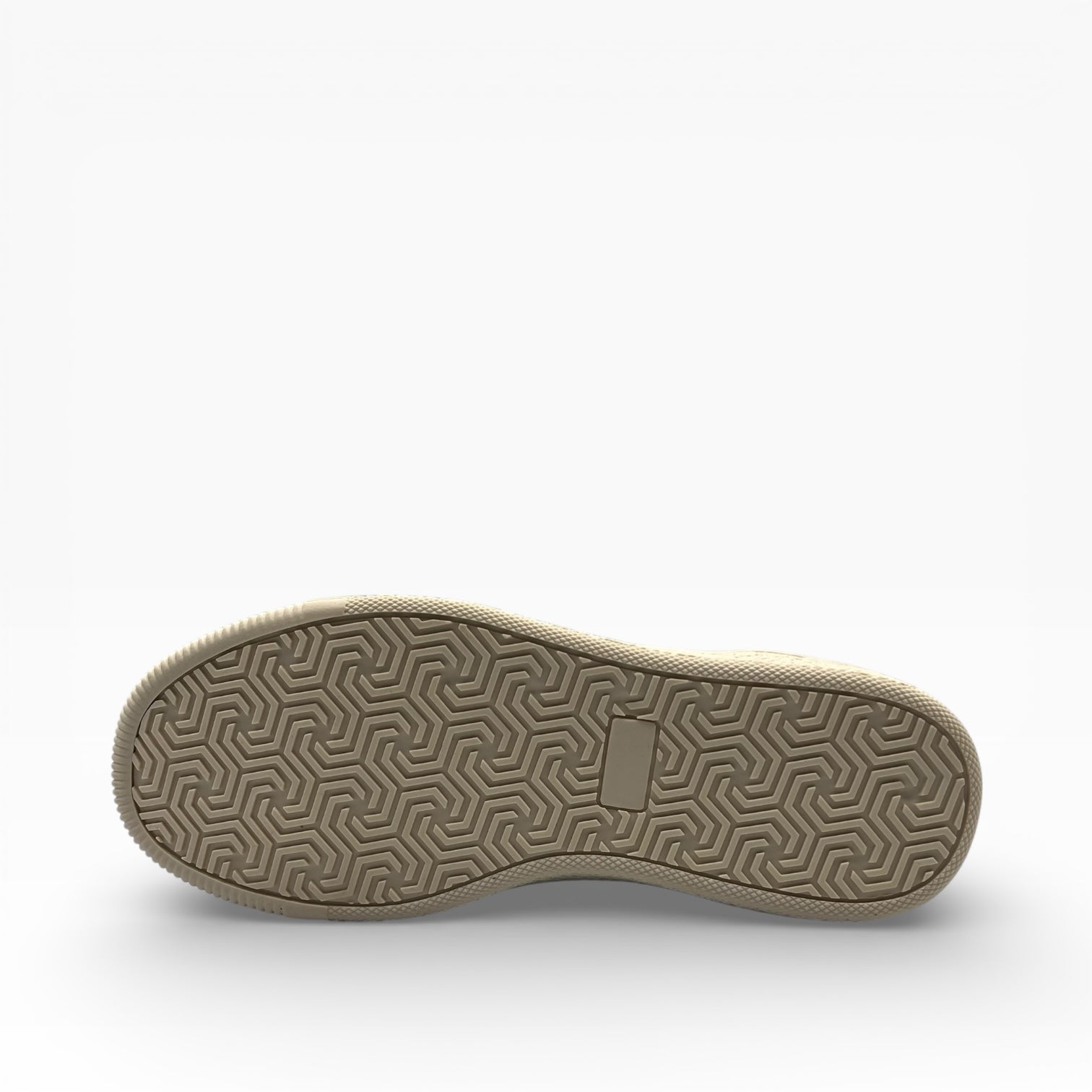 Semelle de chaussure beige avec motif géométrique, LA CHAUSSURERIE, fond blanc.
