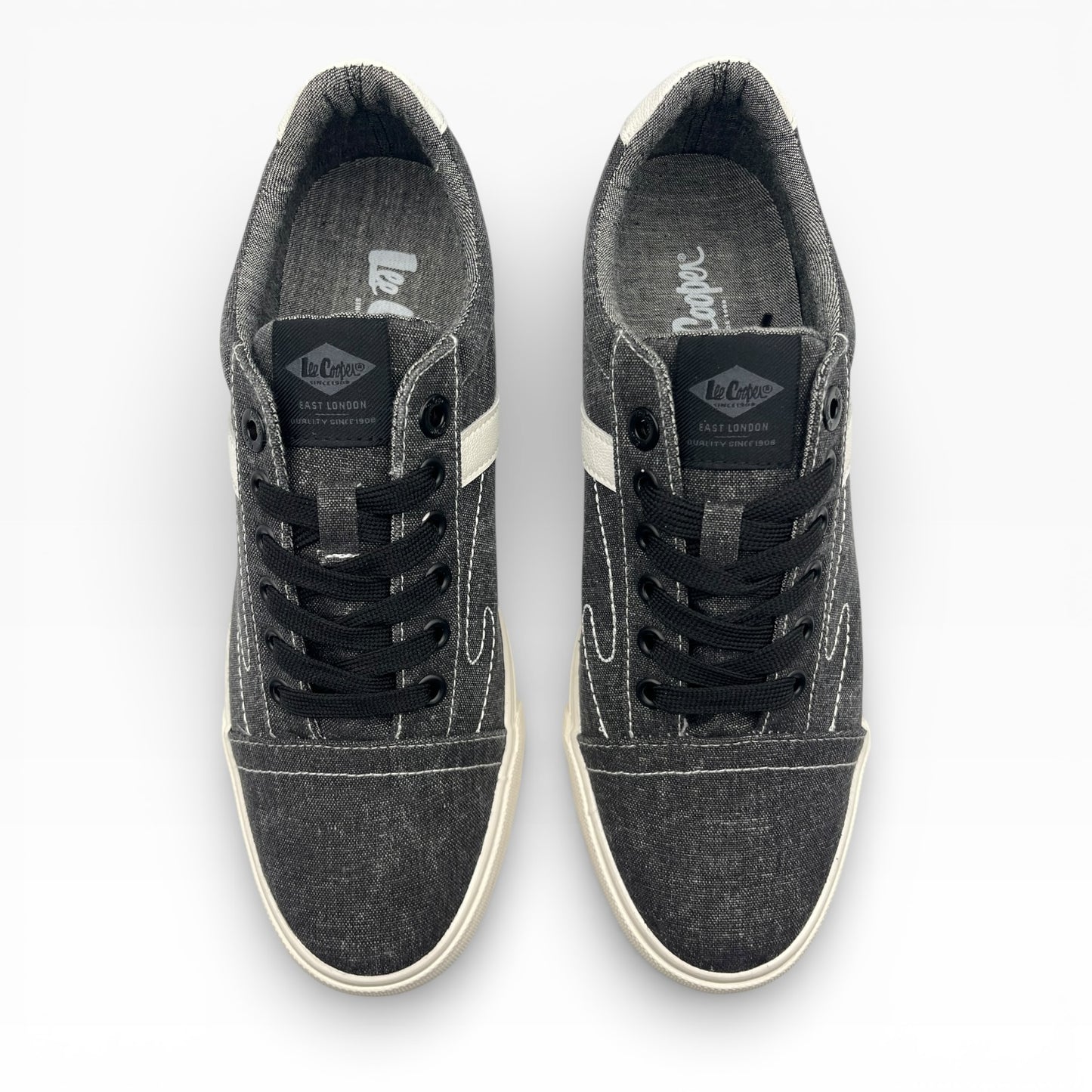 Baskets noires Le Coq Sportif en toile avec lacets noirs, vues du dessus, LA CHAUSSURERIE