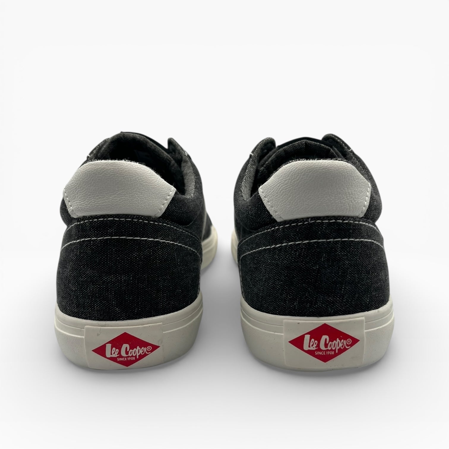 Baskets noires Lee Cooper en toile, détails blancs, vues de dos, LA CHAUSSURERIE