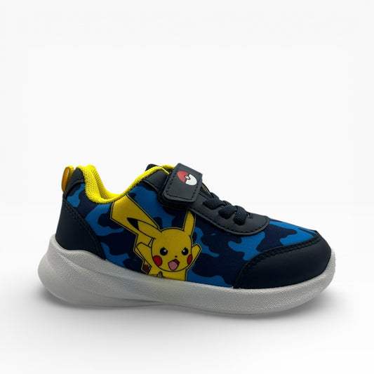 Baskets enfant bleues motif camouflage et Pikachu, LA CHAUSSURERIE, semelle blanche