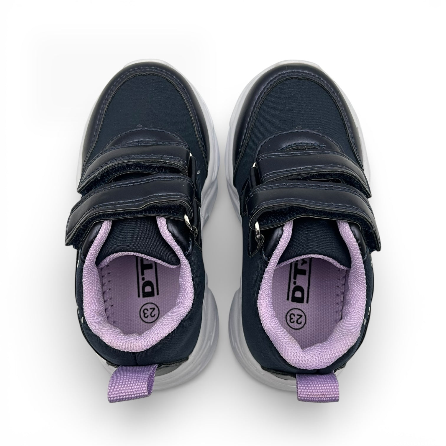 Chaussures enfant bleu marine à scratch, semelle blanche, LA CHAUSSURERIE