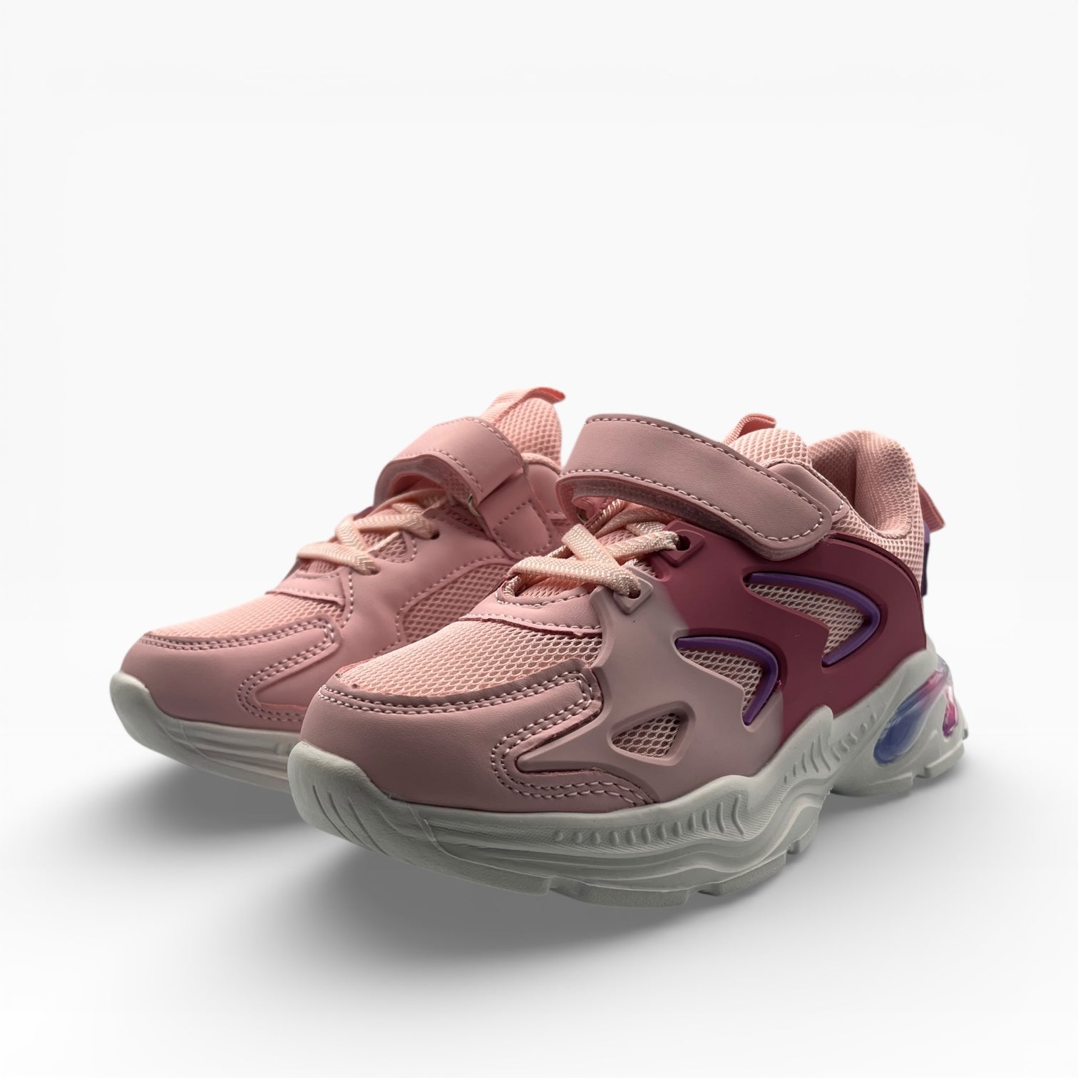 Baskets enfant roses et violettes, semelle épaisse, LA CHAUSSURERIE, fond blanc