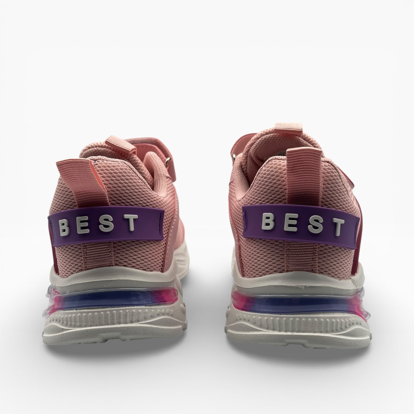 Baskets roses LA CHAUSSURERIE, vue arrière, inscription BEST, semelle blanche et transparente.