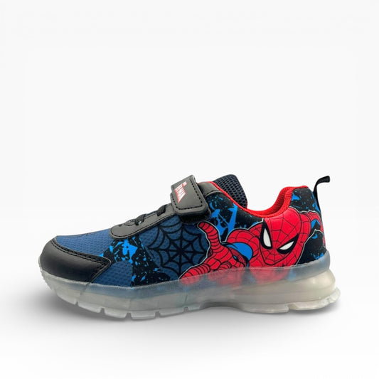 Basket enfant Spiderman bleu et rouge, semelle transparente, motif toile, LA CHAUSSURERIE