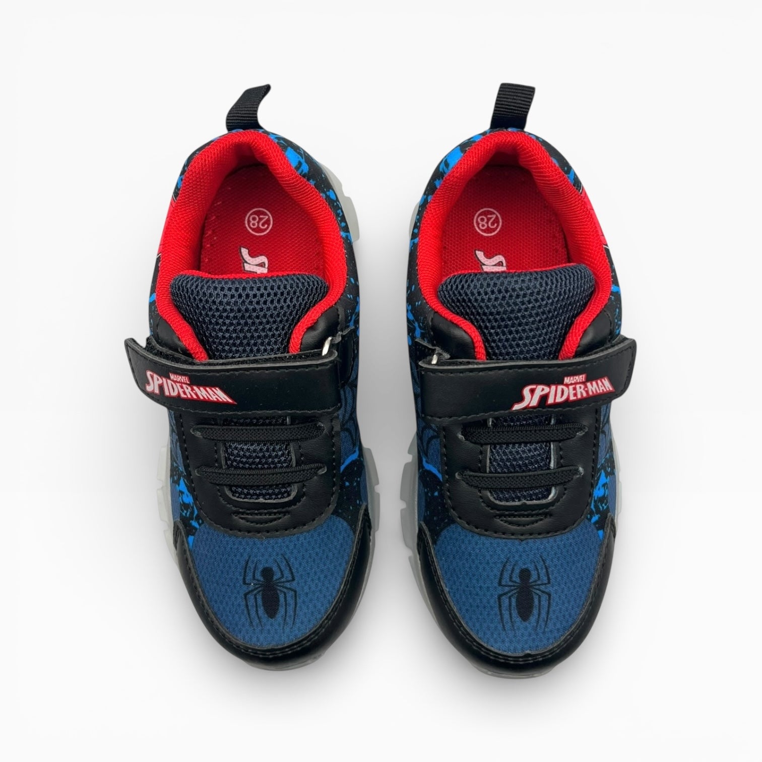 Baskets enfant bleu et noir Spider-Man, motif araignée, intérieur rouge, LA CHAUSSURERIE