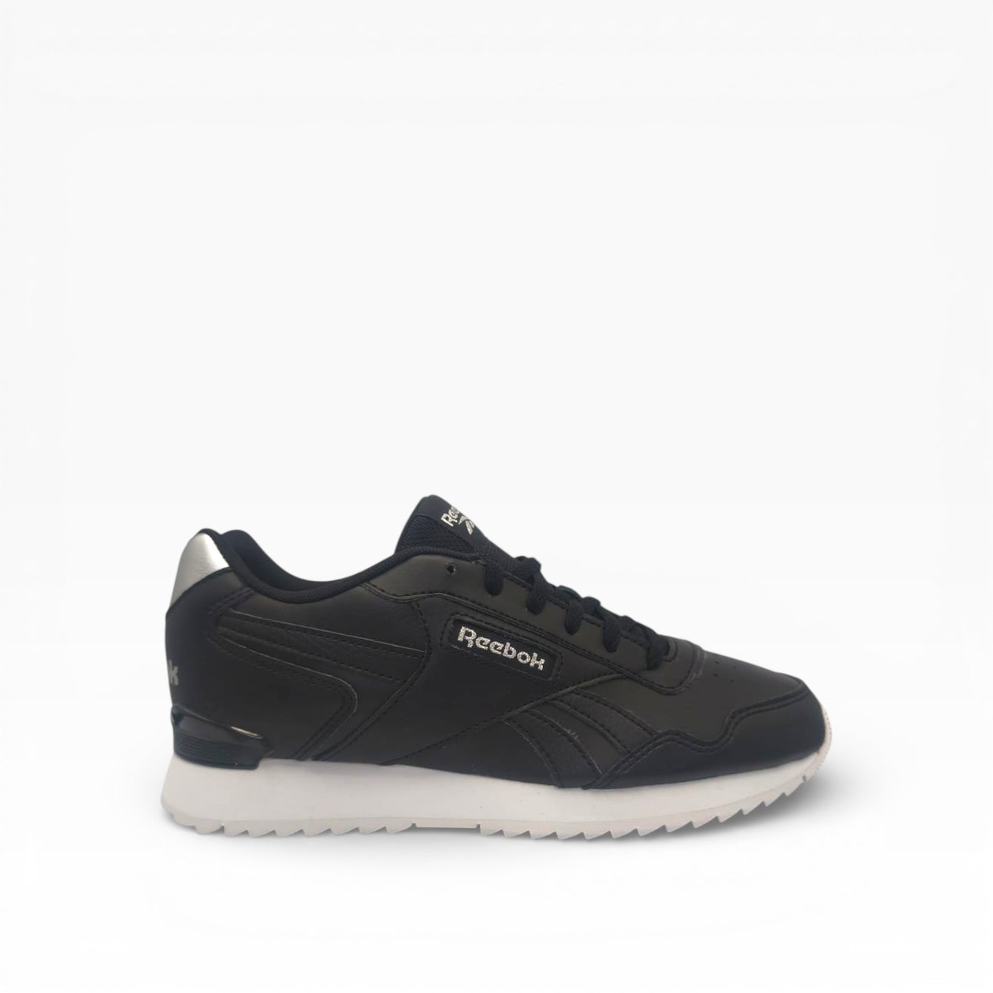 Baskets basses Reebok Glide Ripple noires et argent pour homme sur fond blanc, LA CHAUSSURERIE