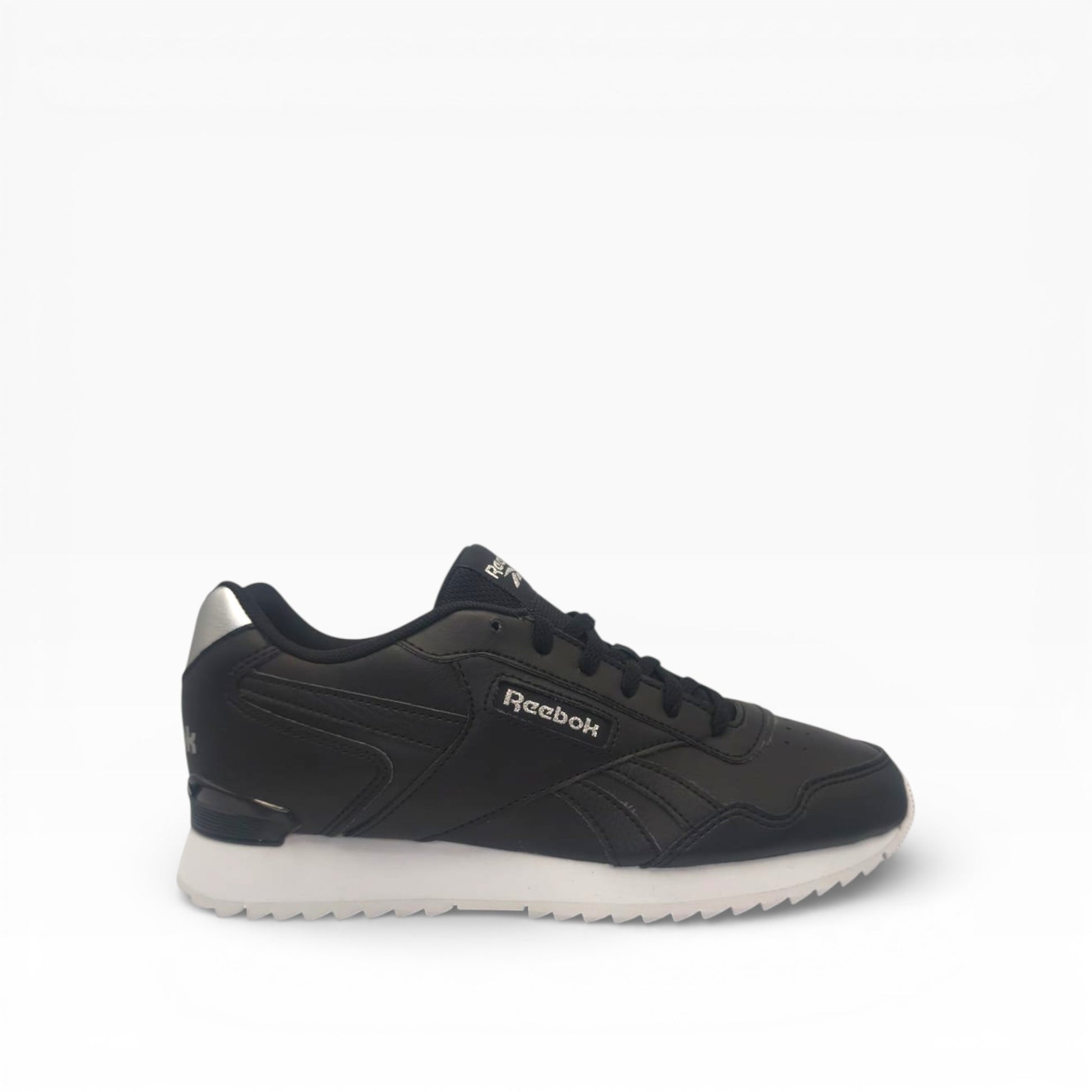 Baskets basses Reebok Glide Ripple noires et argent pour homme sur fond blanc, LA CHAUSSURERIE