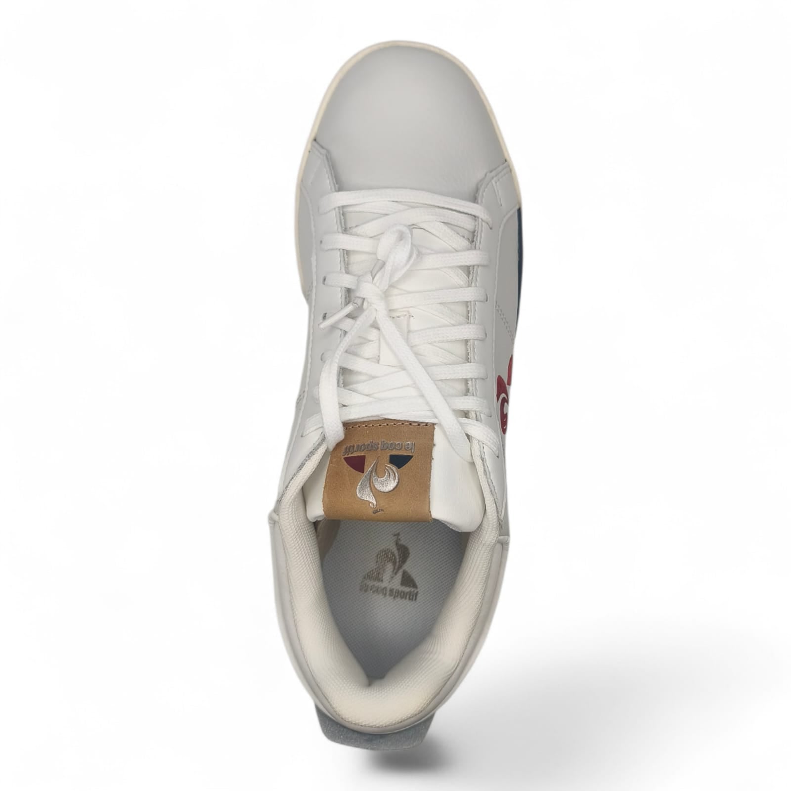 Baskets blanches Le Coq Sportif pour homme, logo rouge, vue du dessus, LA CHAUSSURERIE
