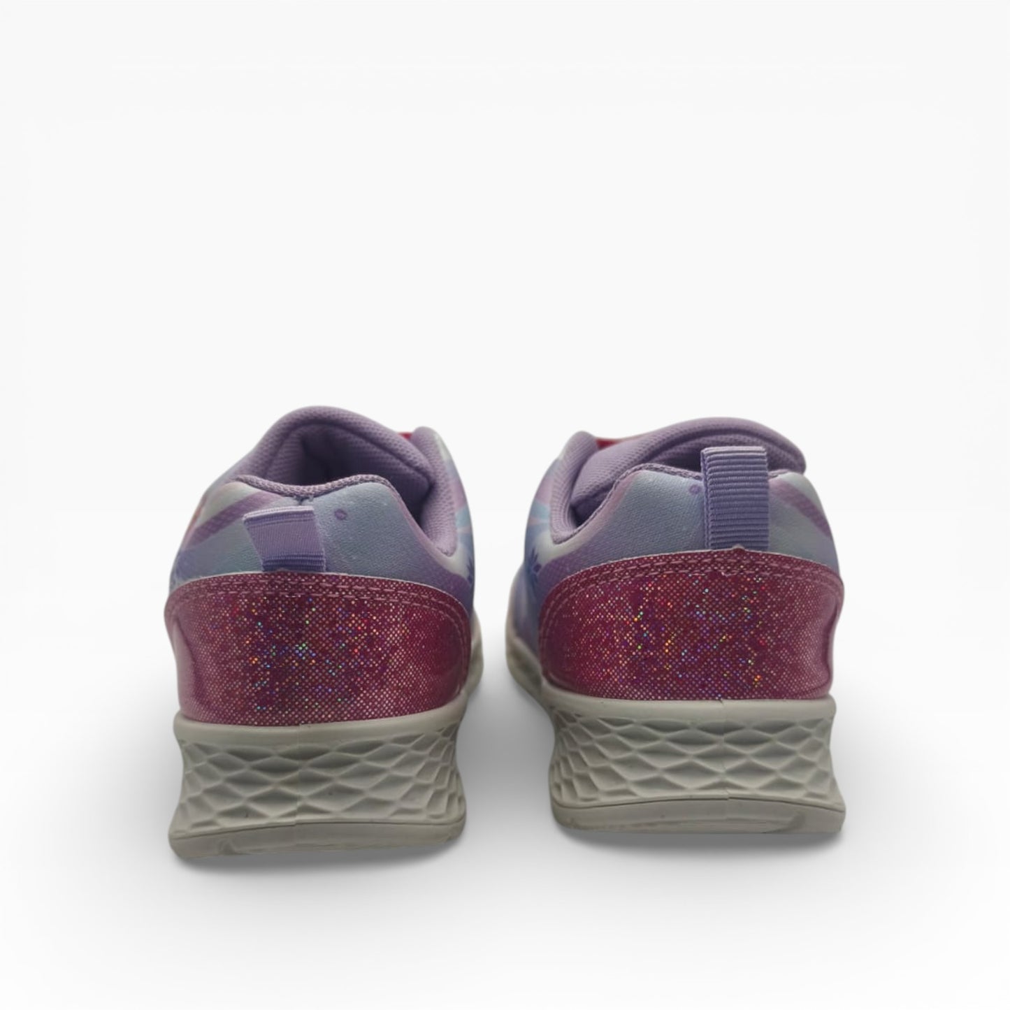 Baskets fille Reine des Neiges à paillettes roses, semelle blanche, vue arrière, LA CHAUSSURERIE.