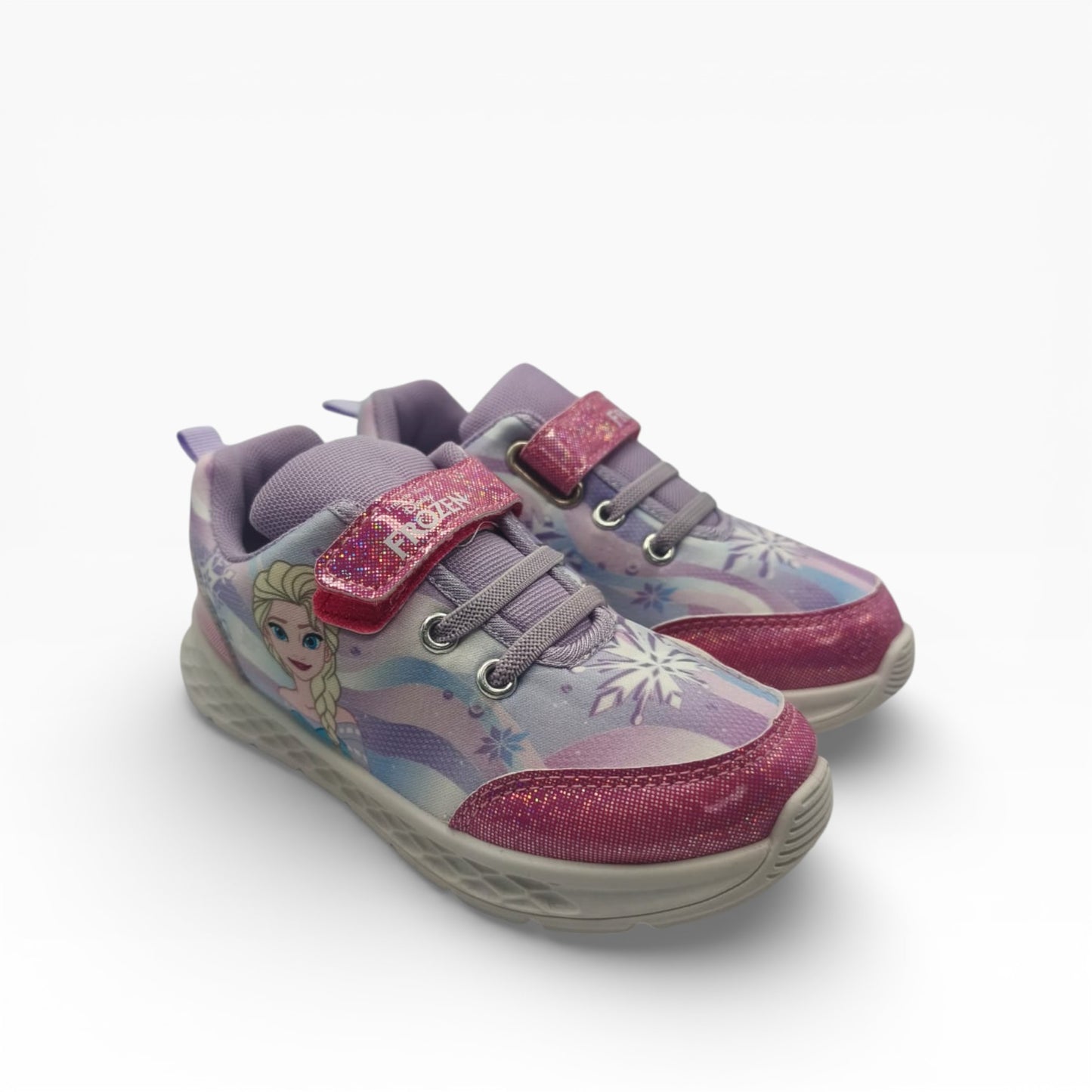 Baskets fille La Chaussurerie Reine des Neiges Elsa Anna, violettes à paillettes, décor Flocon.