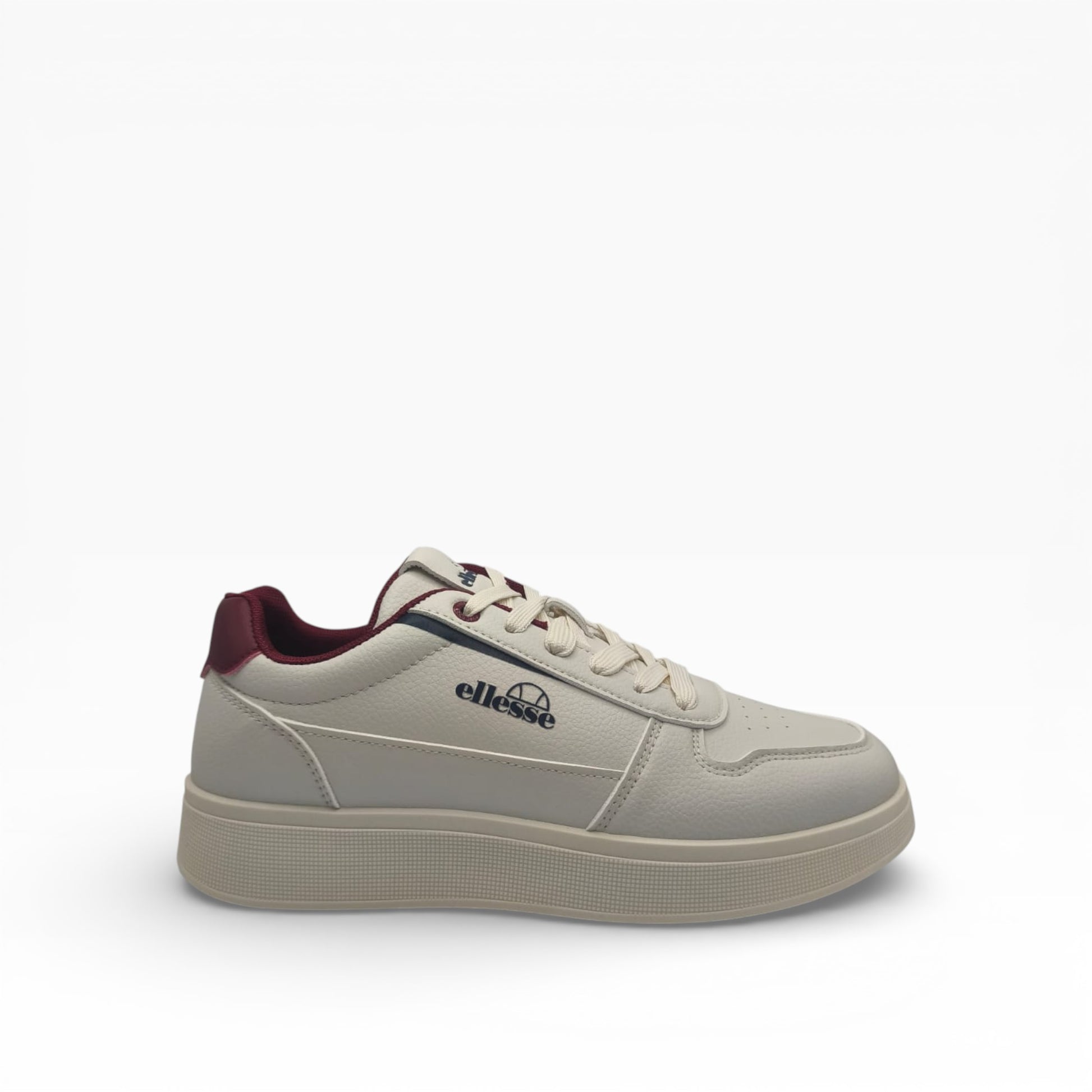 Basket Ellesse homme beige et bordeaux sur fond blanc, La Chaussurerie