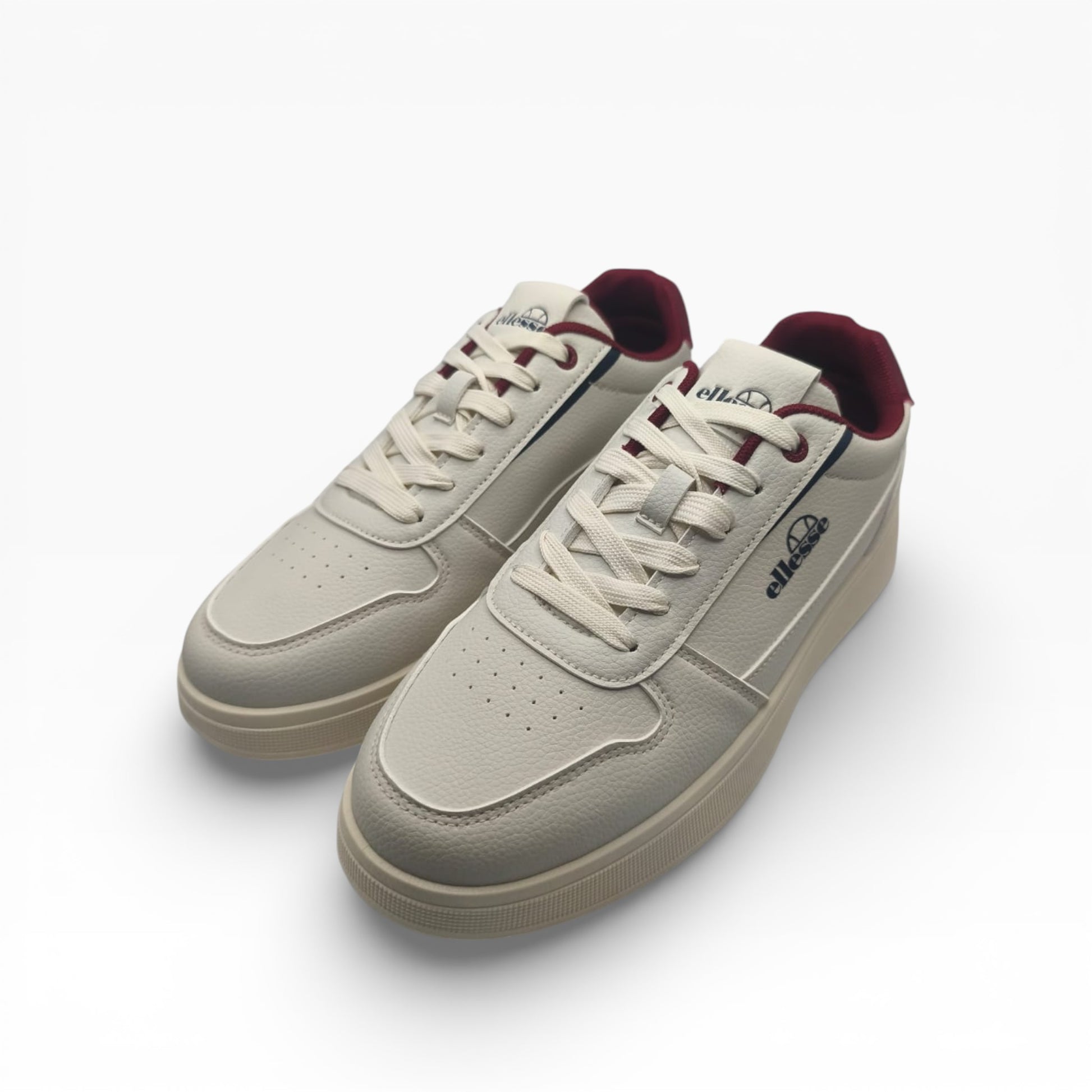 Baskets Ellesse homme beige et bordeaux, logo visible, sur fond blanc, LA CHAUSSURERIE
