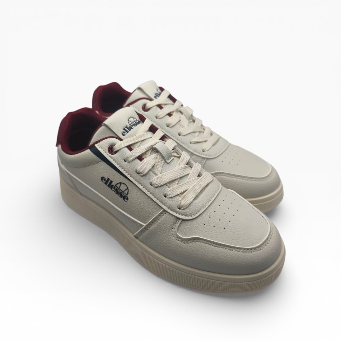 Baskets homme Ellesse beige et bordeaux, logo sur le côté, modèle Panaro, LA CHAUSSURERIE