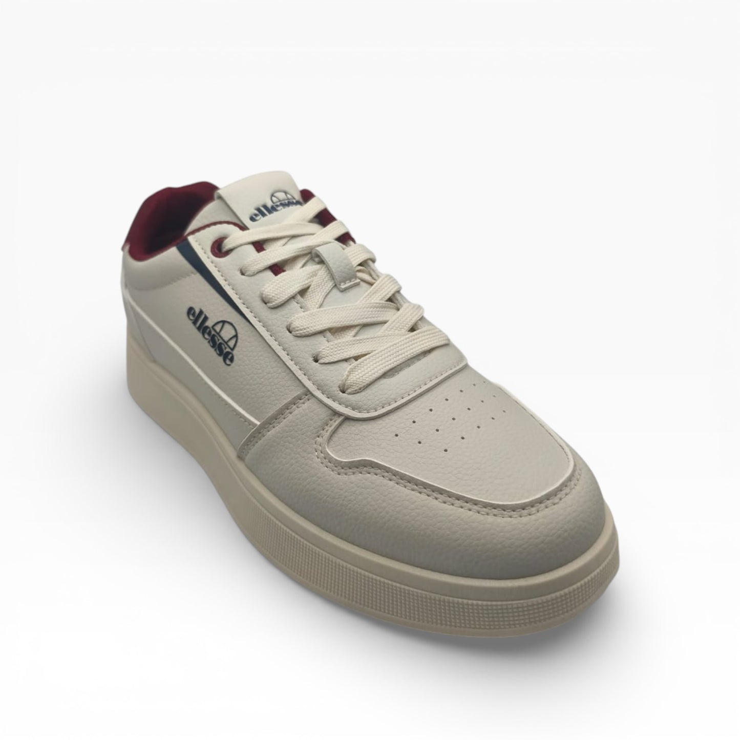 Basket Ellesse homme beige et bordeaux en cuir, semelle épaisse, LA CHAUSSURERIE