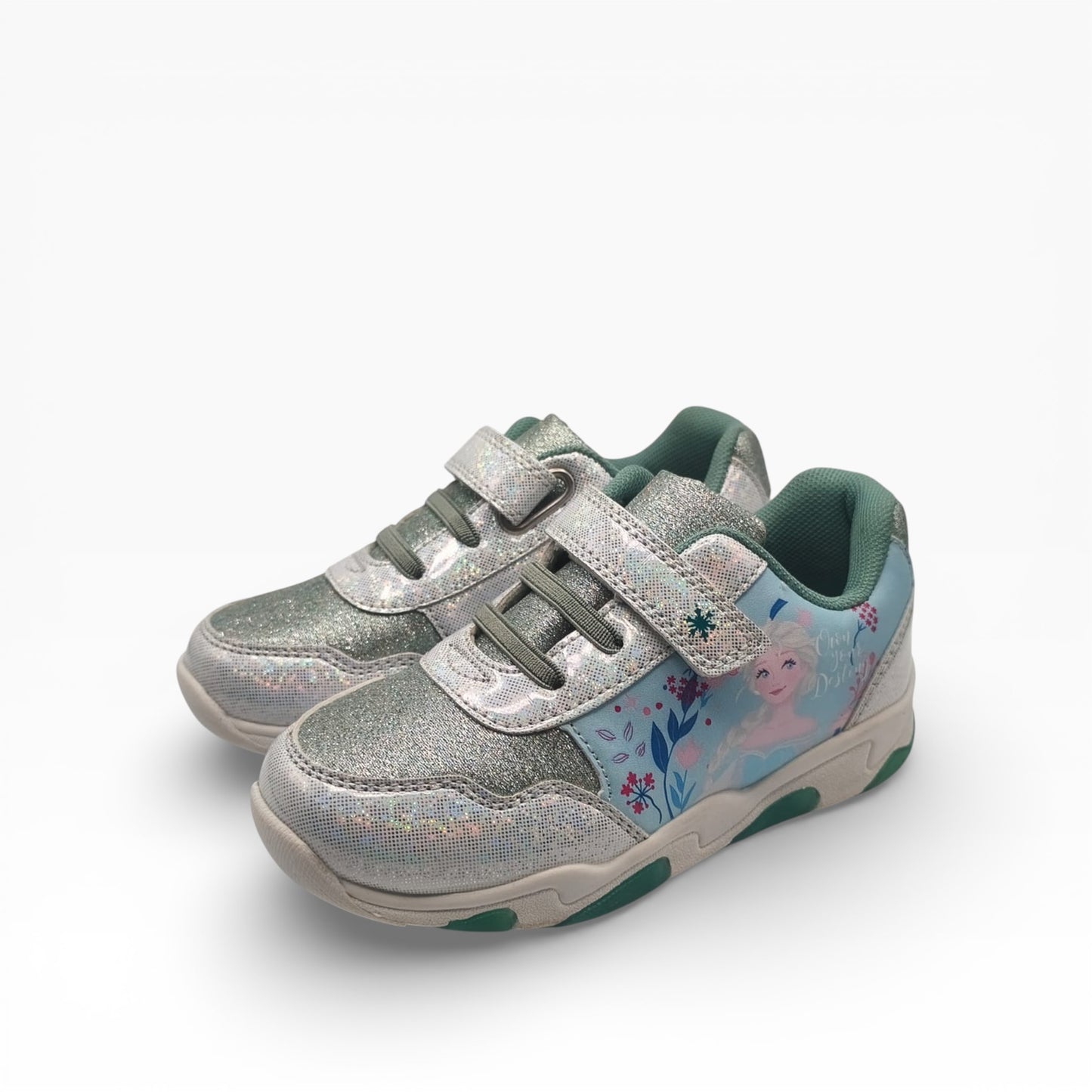 Baskets enfant argentées à scratchs Elsa La Reine des Neiges, motif lumineux, LA CHAUSSURERIE