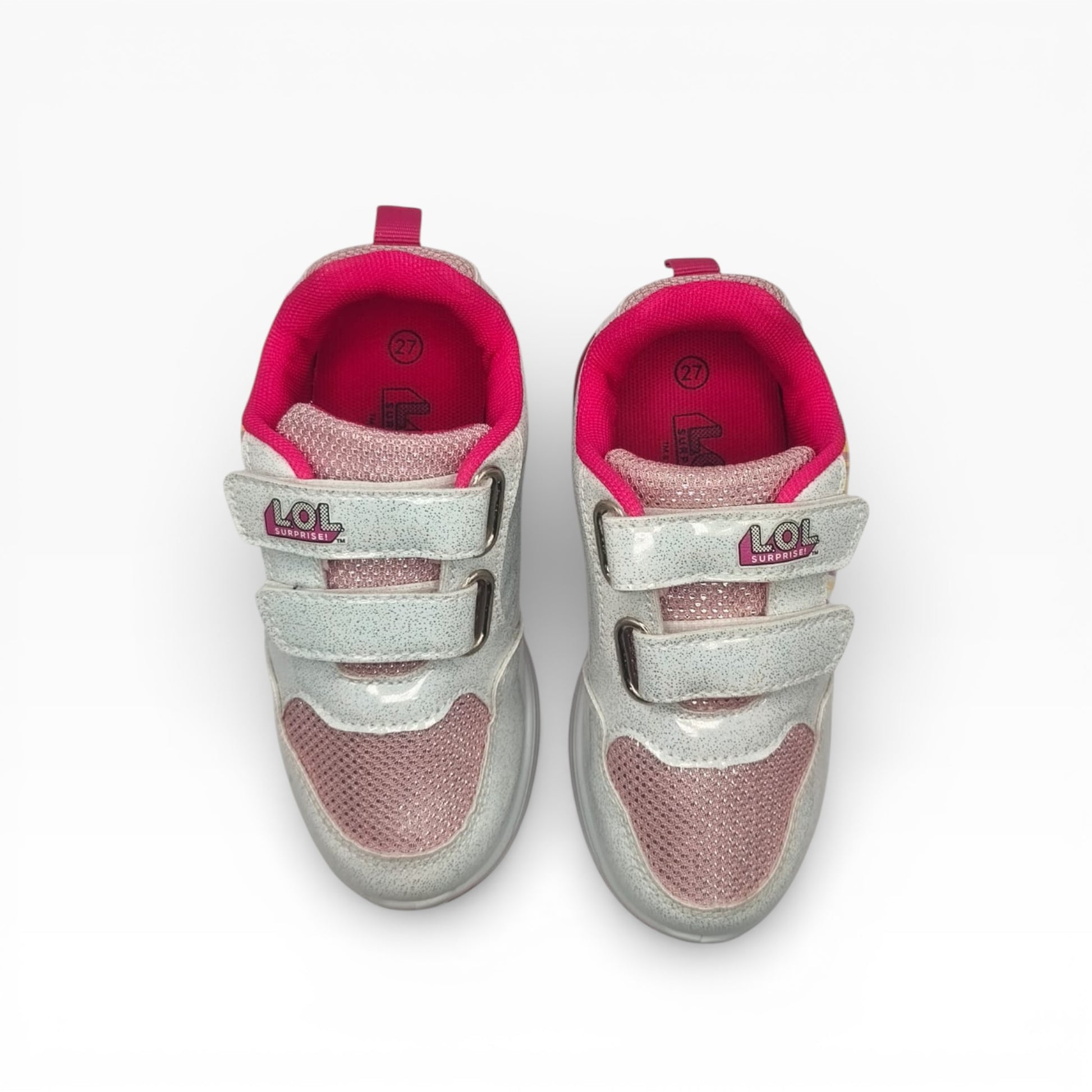 Baskets enfant LOL Surprise argentées et roses à scratchs, design coloré, LA CHAUSSURERIE.
