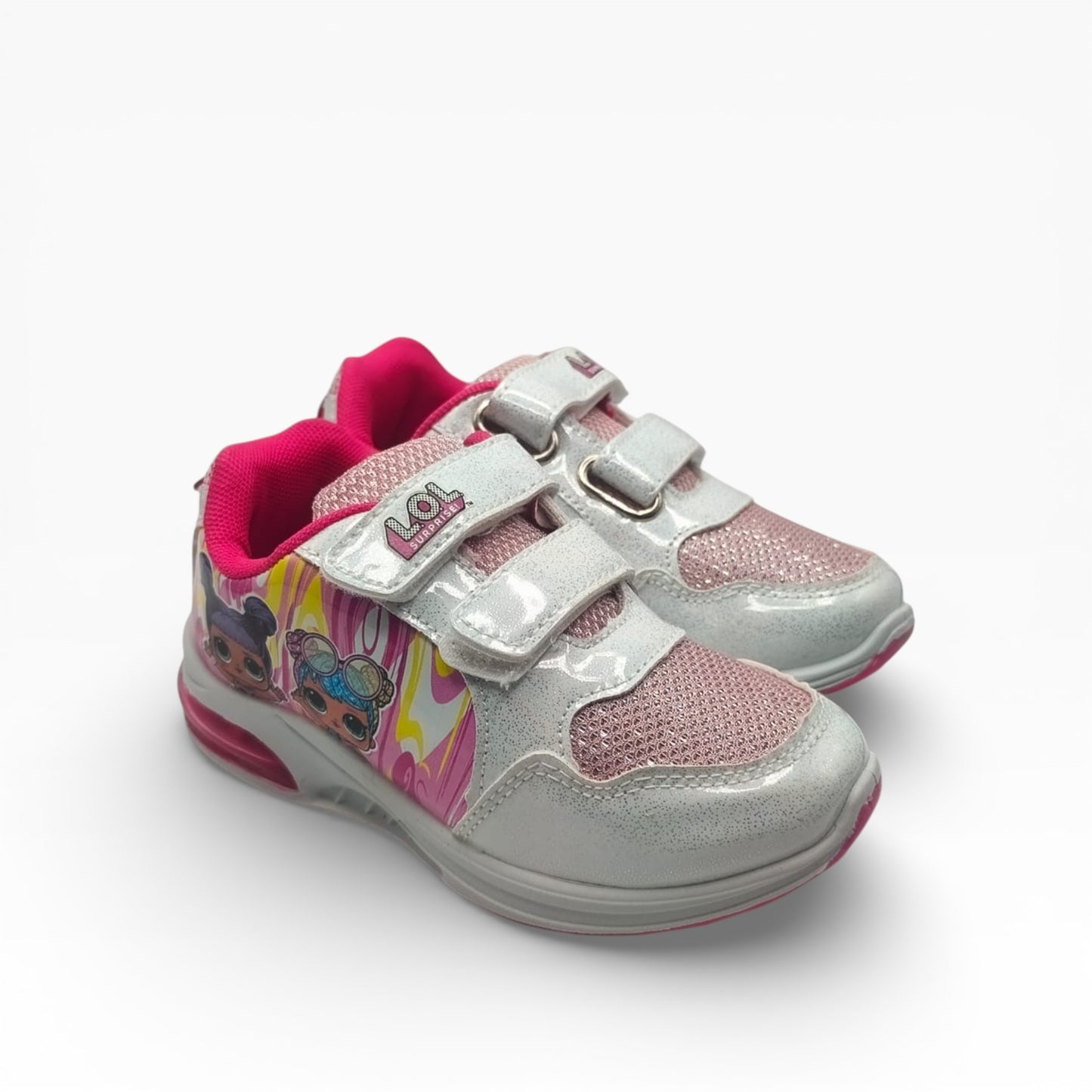 Baskets enfant LOL Surprise roses et argent, motifs colorés, fermeture scratch, LA CHAUSSURERIE