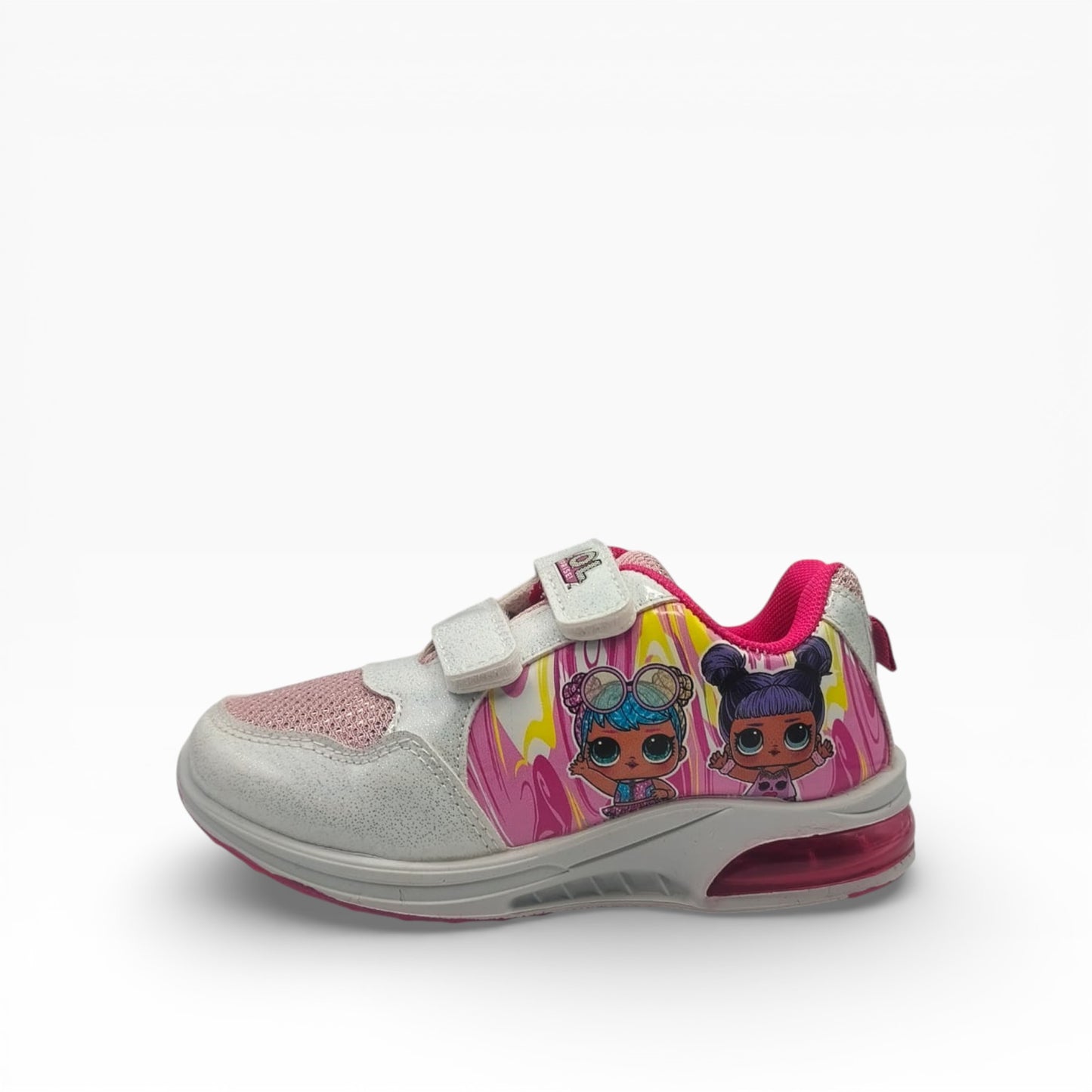 Basket lumineuse fille LOL Surprise rose et blanche vue latérale, motif enfant, LA CHAUSSURERIE
