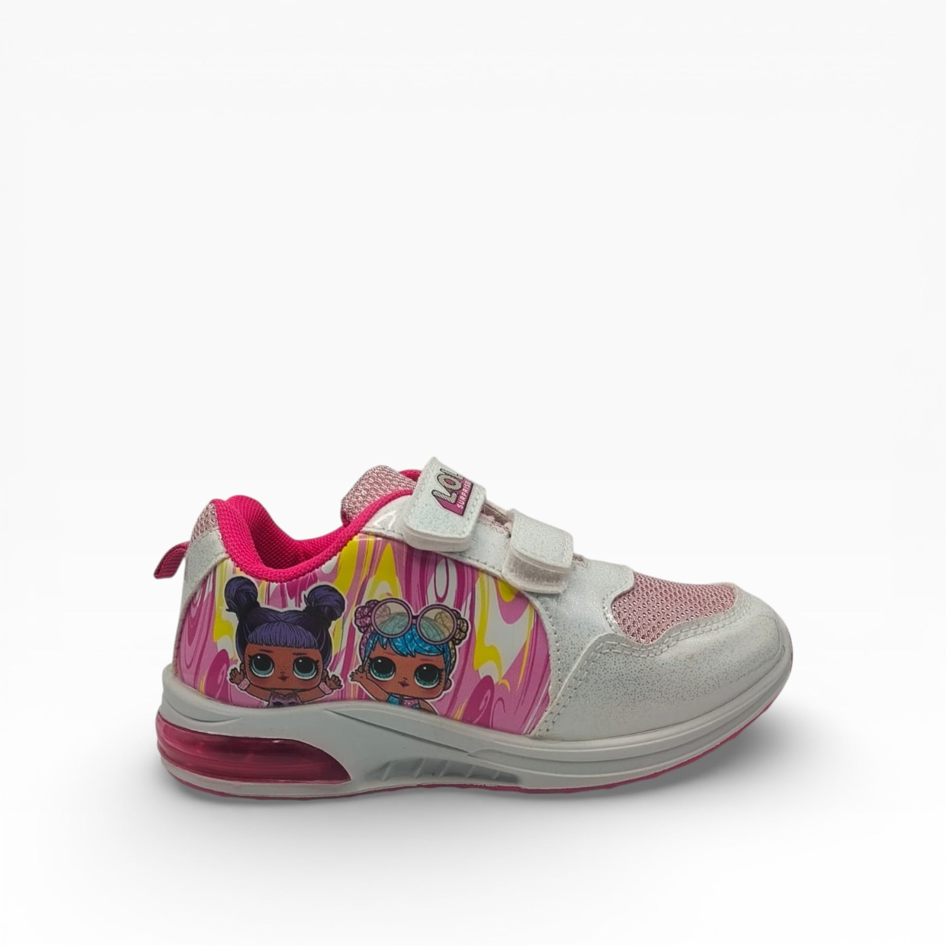 Basket lumineuse enfant LOL Surprise blanche et rose, motif dessin animé, vue latérale, LA CHAUSSURERIE