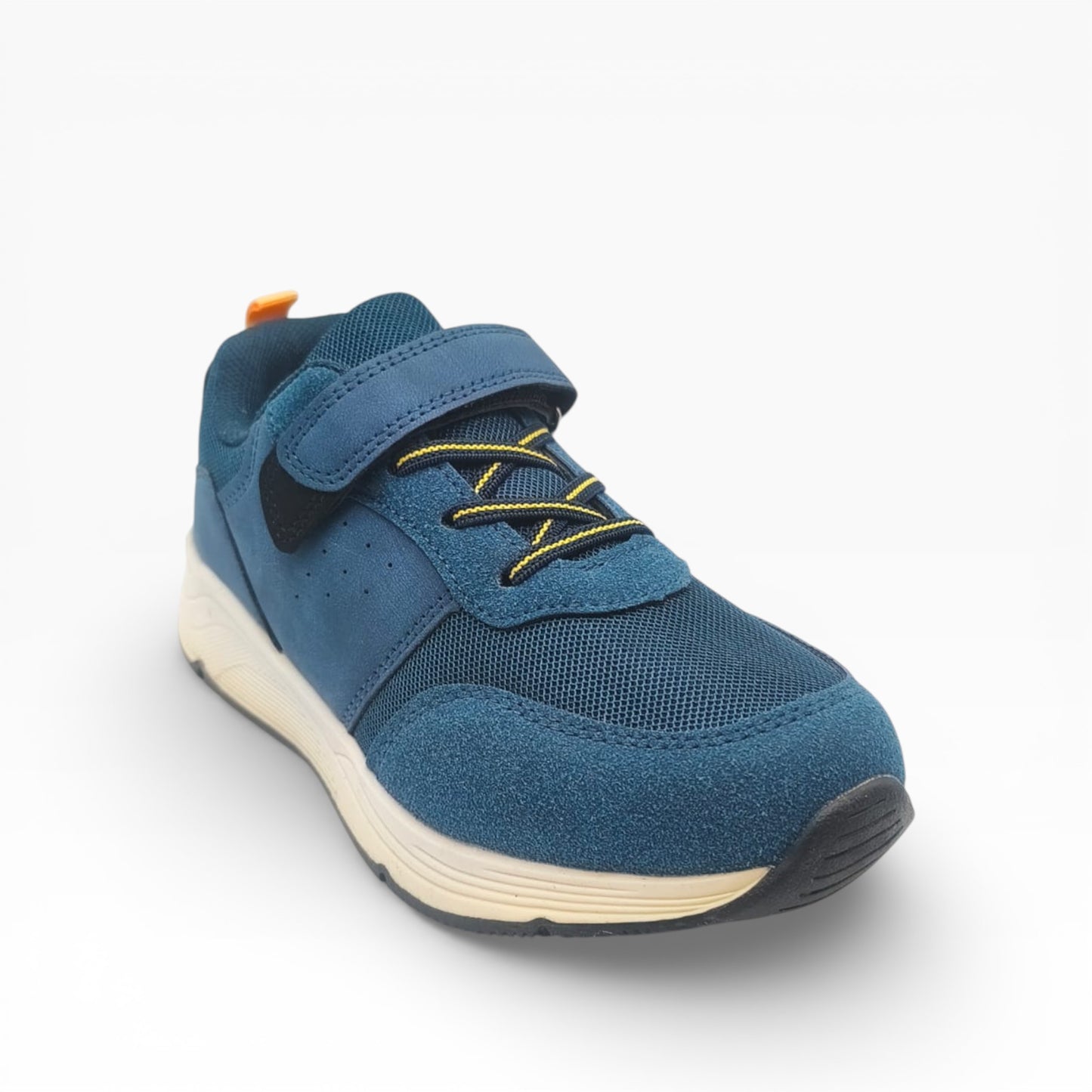 Basket bleu enfant école avec lacets élastiques et scratch, confort LA CHAUSSURERIE