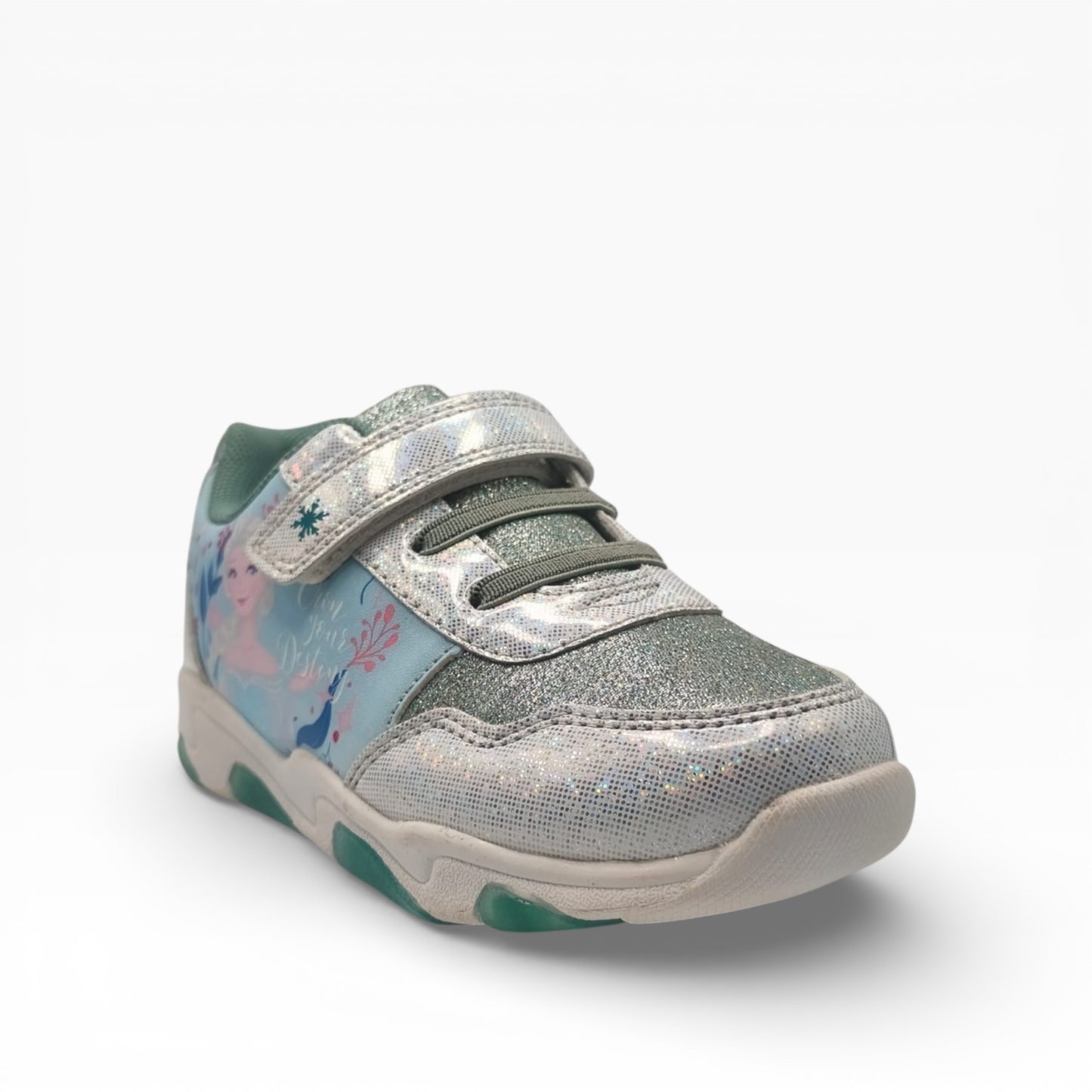 Baskets enfant lumineuses argentées Reine des Neiges Elsa, motif pailleté, LA CHAUSSURERIE