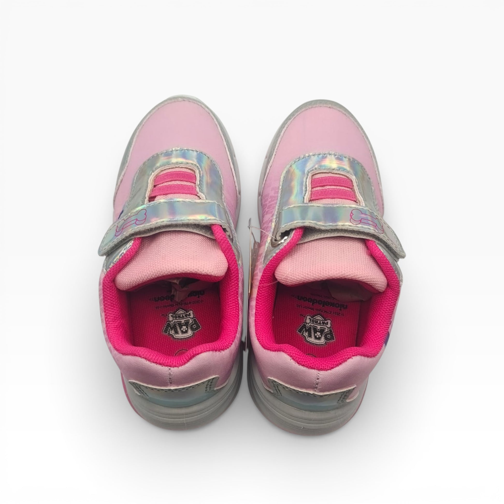 Baskets fille roses Pat' Patrouille vues de dessus, détails brillants, LA CHAUSSURERIE