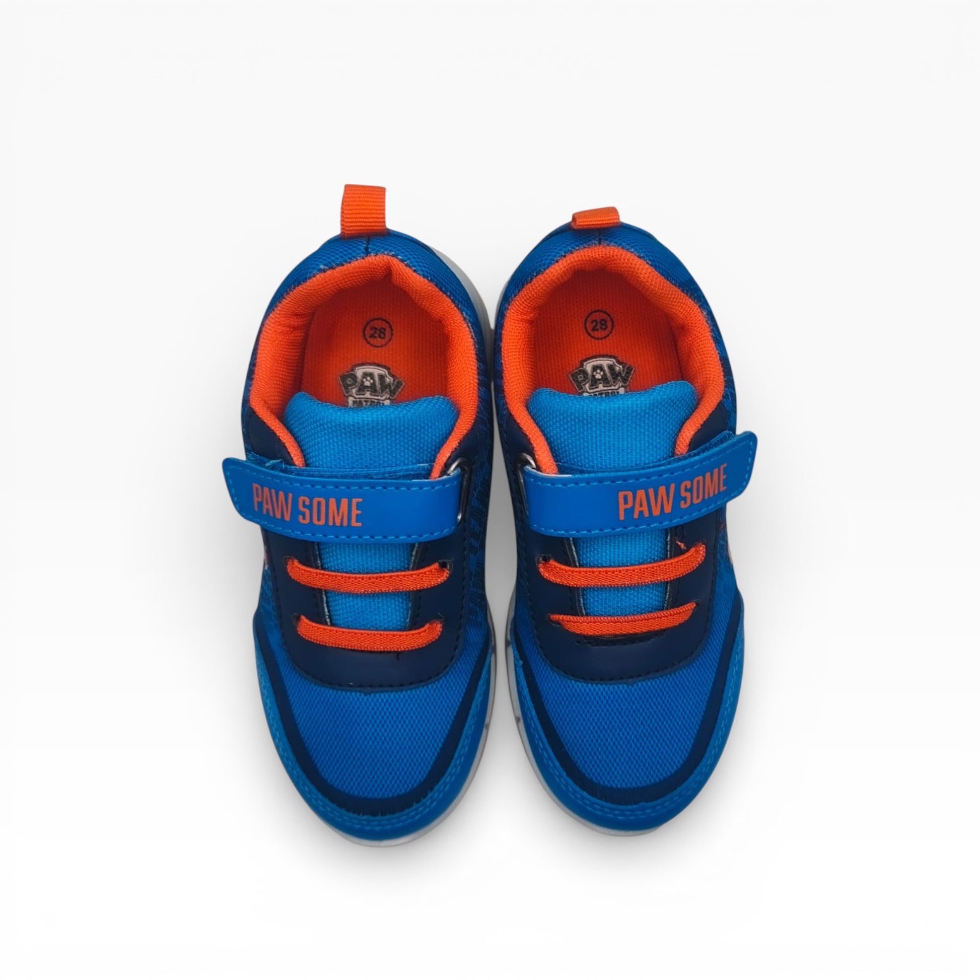Baskets enfant bleues Pat Patrouille à scratch, détails orange, vue dessus, LA CHAUSSURERIE