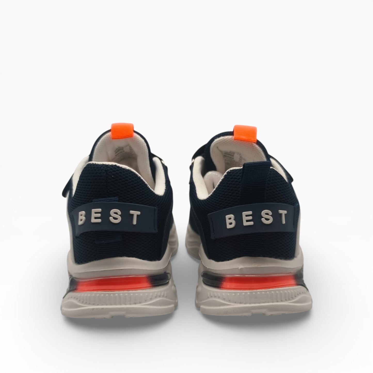 Chaussures enfant LA CHAUSSURERIE, vue arrière, scratch orange et semelles blanches, inscription BEST