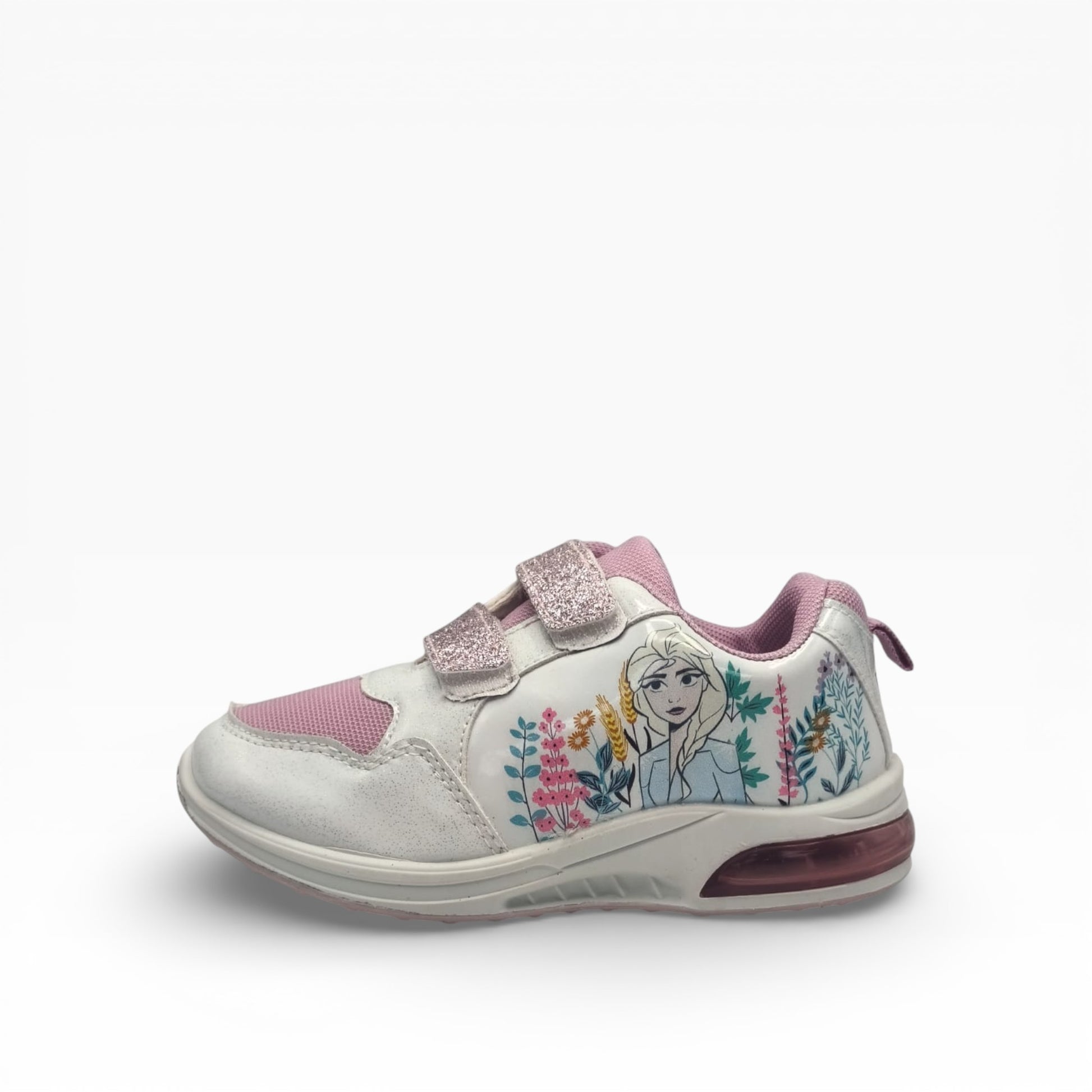 Chaussure fille blanche et rose Reine des Neiges avec scratchs pailletés, LA CHAUSSURERIE