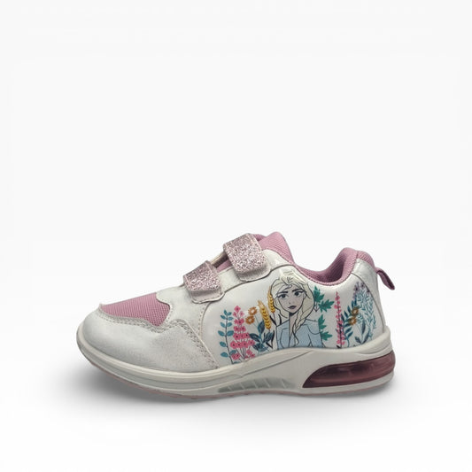 Chaussure fille blanche et rose Reine des Neiges avec scratchs pailletés, LA CHAUSSURERIE