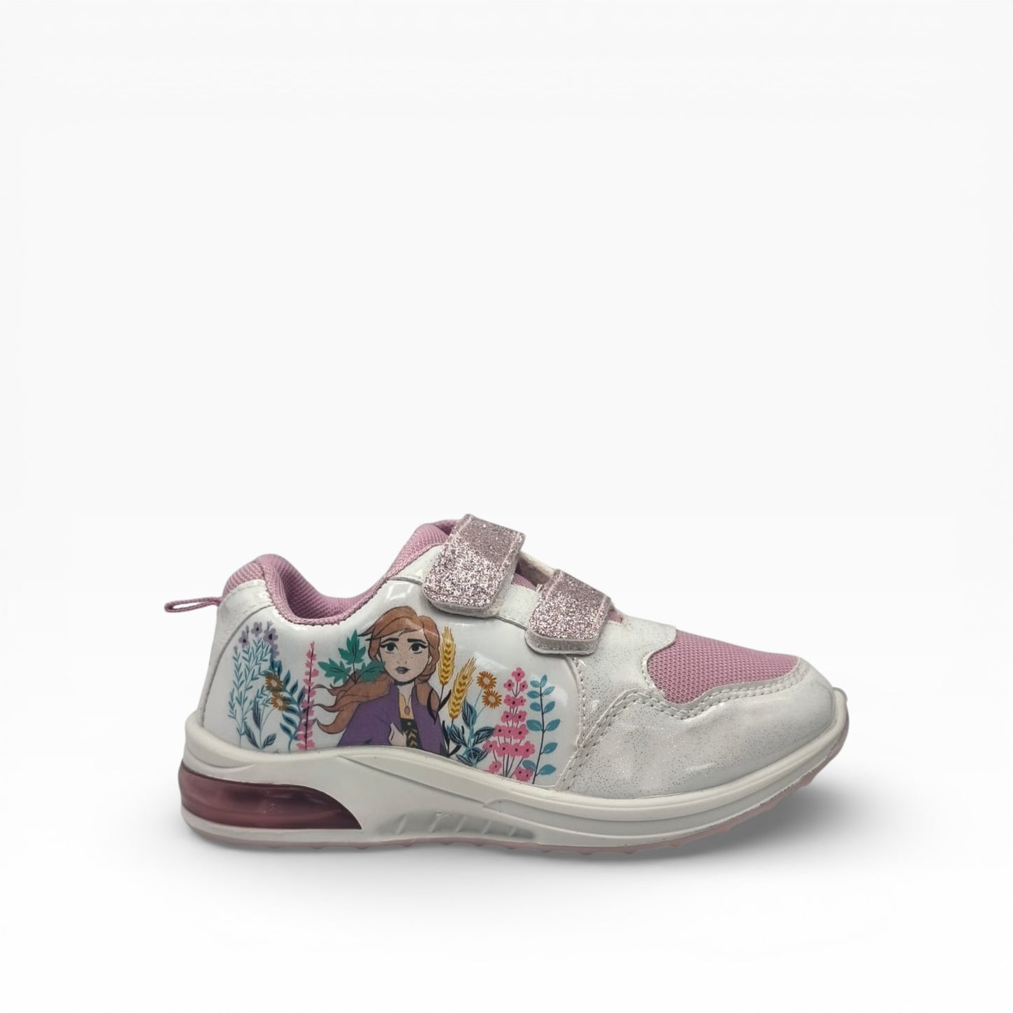 Chaussure enfant blanche et rose Reine des Neiges à LED, motif Anna, LA CHAUSSURERIE