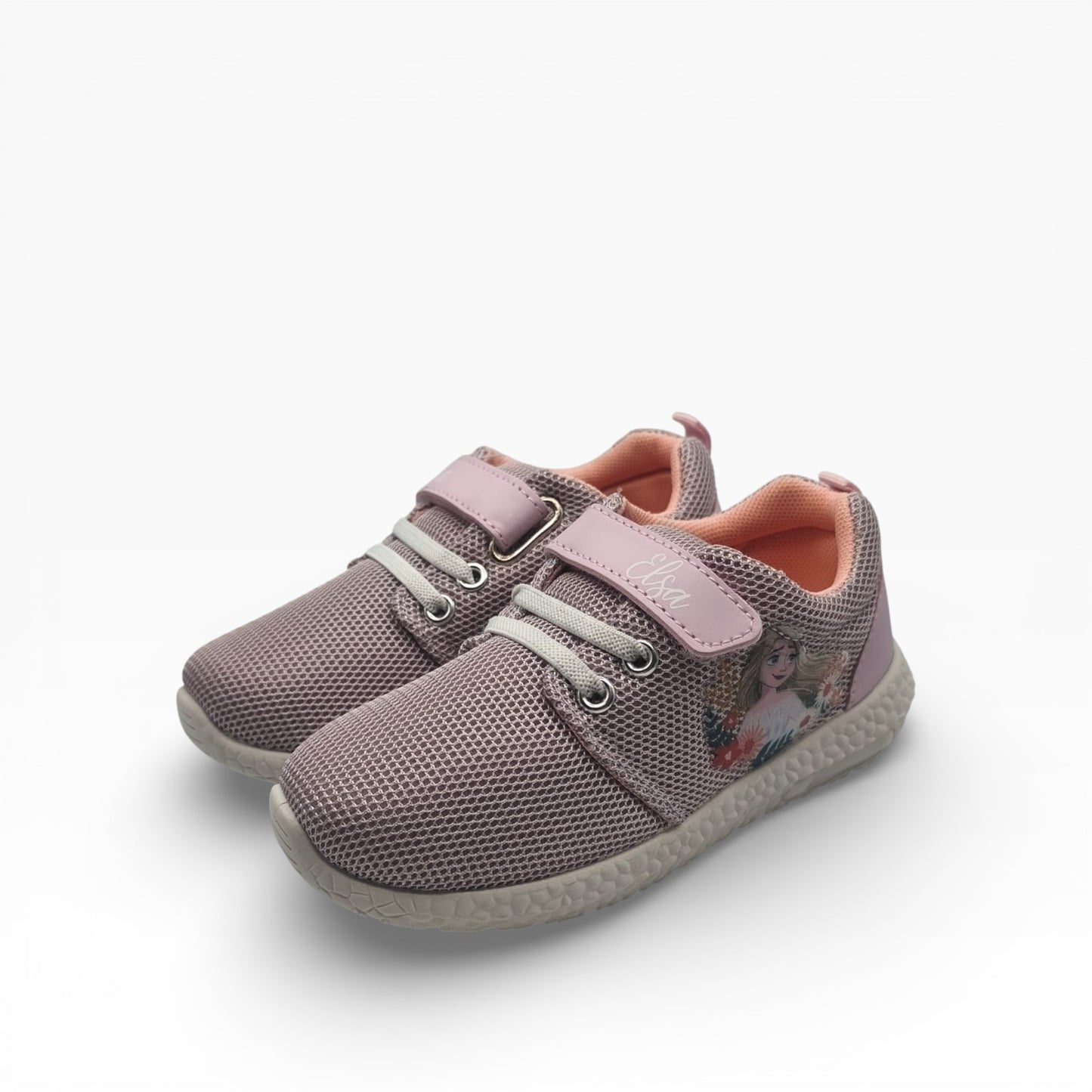 Paire de baskets roses fille à scratch, illustration motif Elsa, mesh, LA CHAUSSURERIE