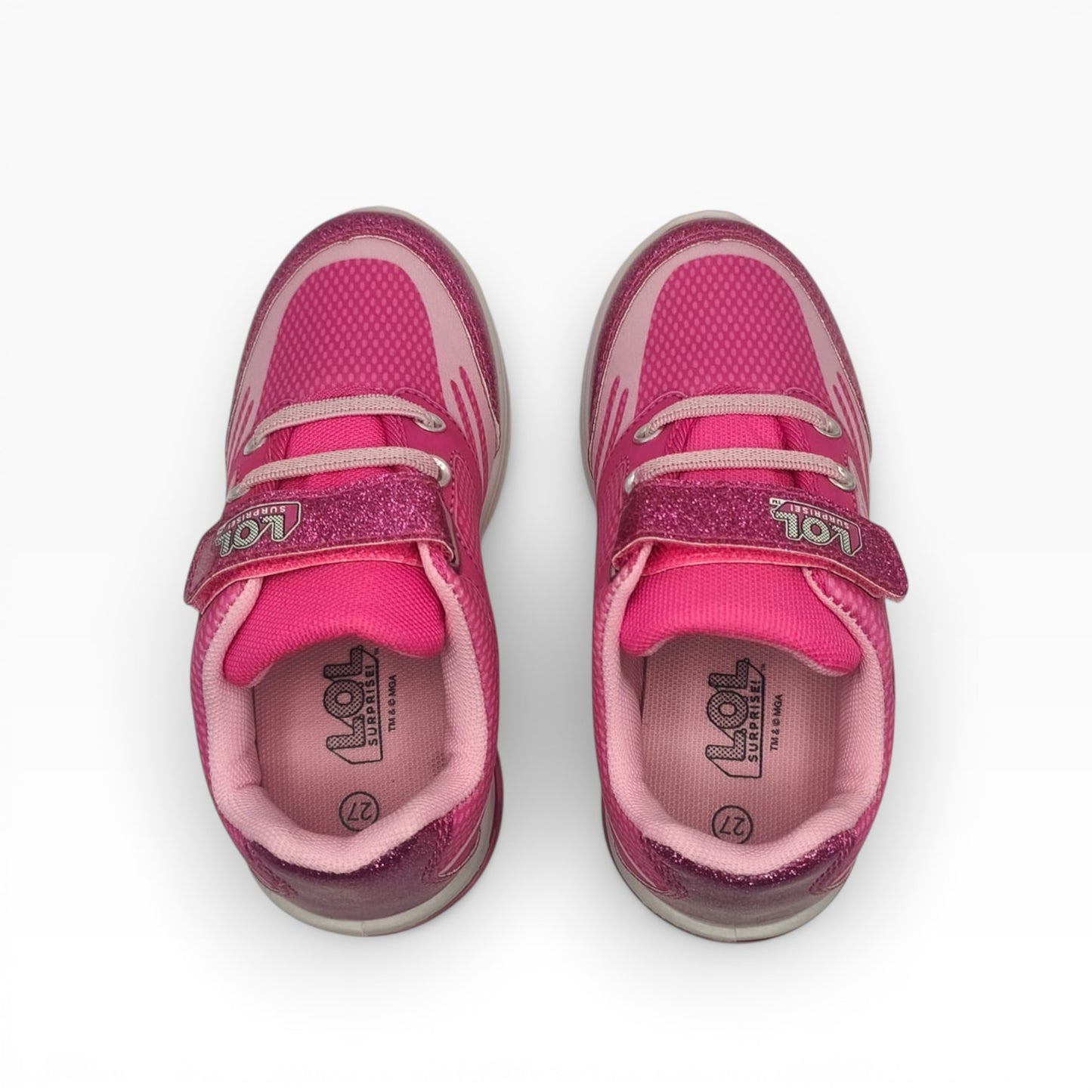 Baskets roses enfant LOL Surprise avec scratchs pailletés, vues du dessus, LA CHAUSSURERIE