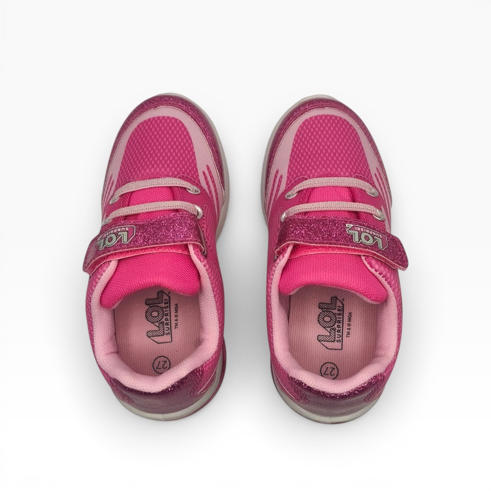Baskets roses enfant LOL Surprise avec scratchs pailletés, vues du dessus, LA CHAUSSURERIE