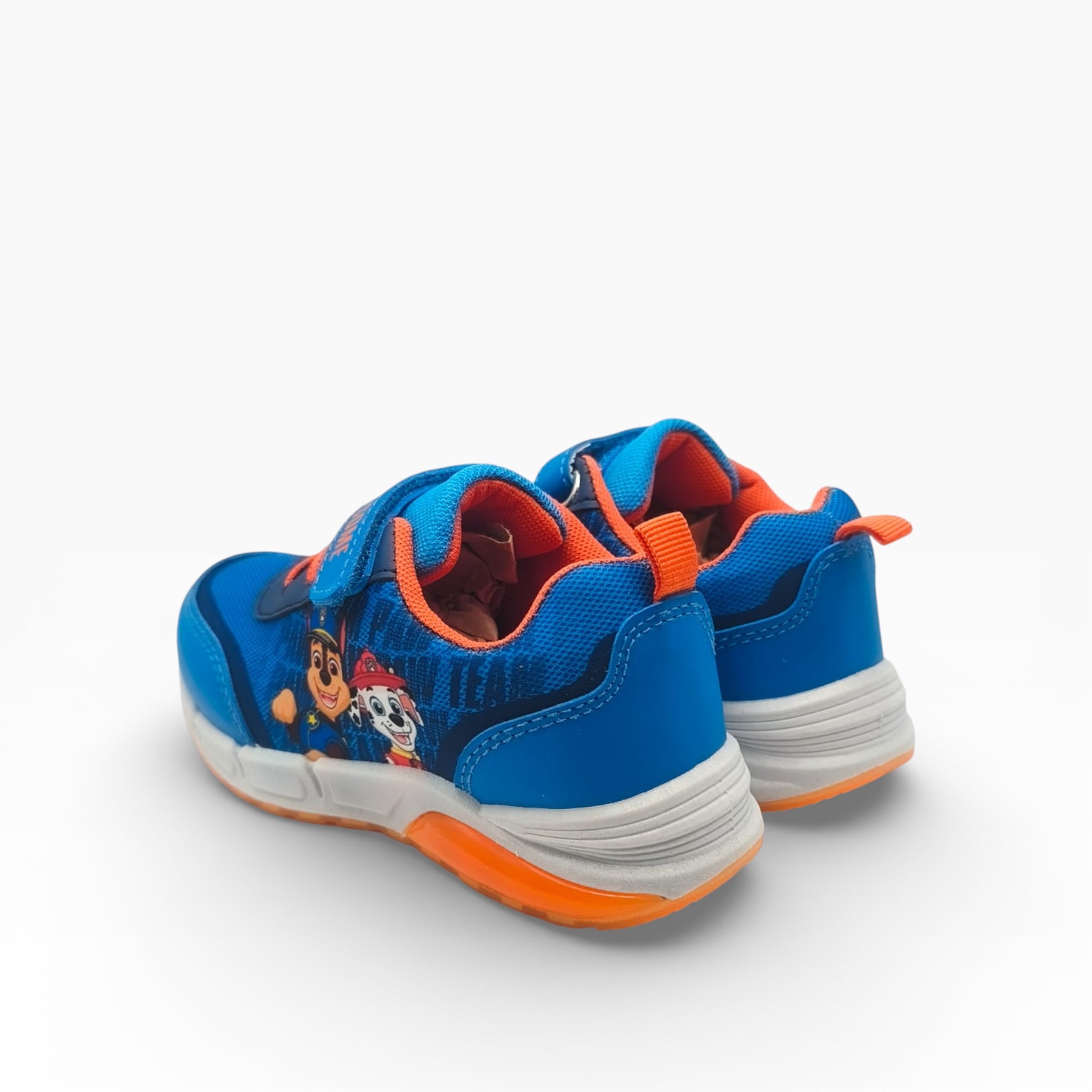 Chaussures enfants bleues Pat' Patrouille avec détails orange, arrière vue, LA CHAUSSURERIE
