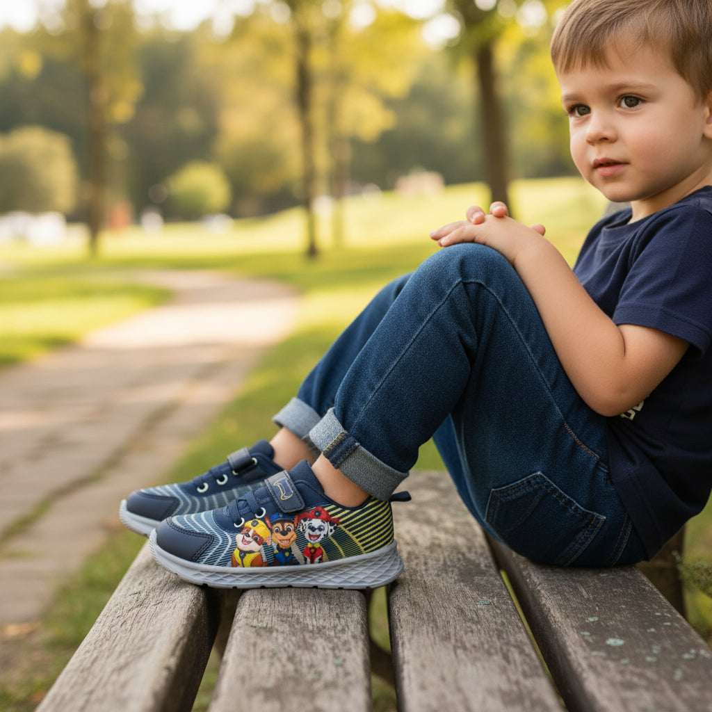 Baskets Pat' Patrouille pour Enfant - Chaussures de Sport Bleues avec Scratch - Chase, Marcus et Ruben